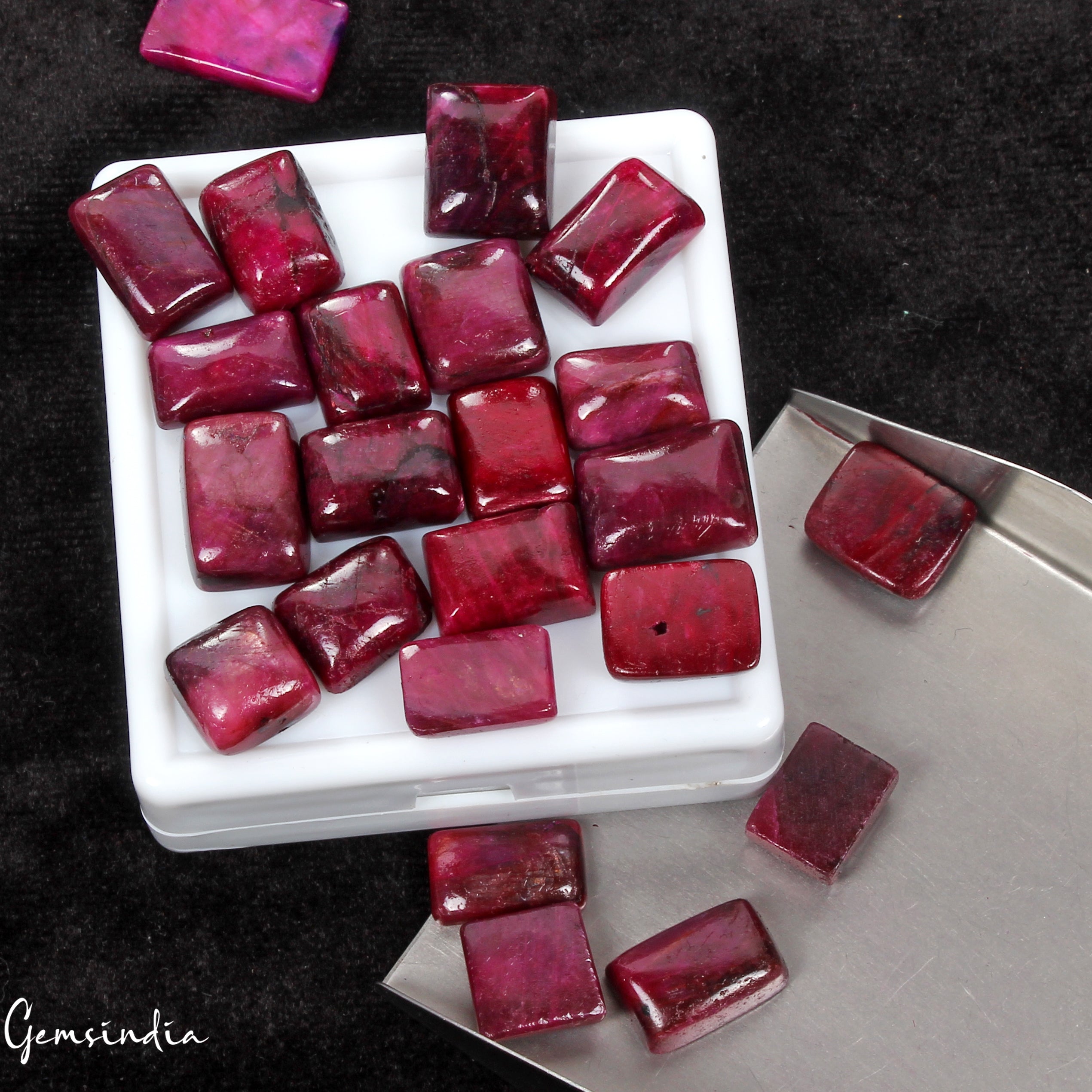 23 Pcs Natural Ruby 11-18mm Cushion Cabochon Red Loose Gemstones Ring Size