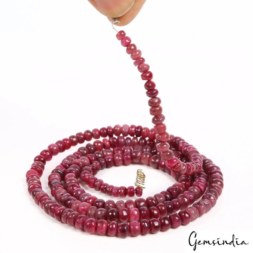 200 Pcs Natural Red Ruby Round Cabochon Drilled Loose Beads 4mm-7mm/31" Strand