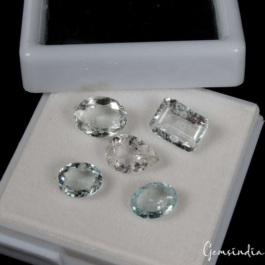 5 Pcs Natural Blue Aquamarine 7-10mm Mix Faceted Cut Loose Gemstones~ 8.40 Cts