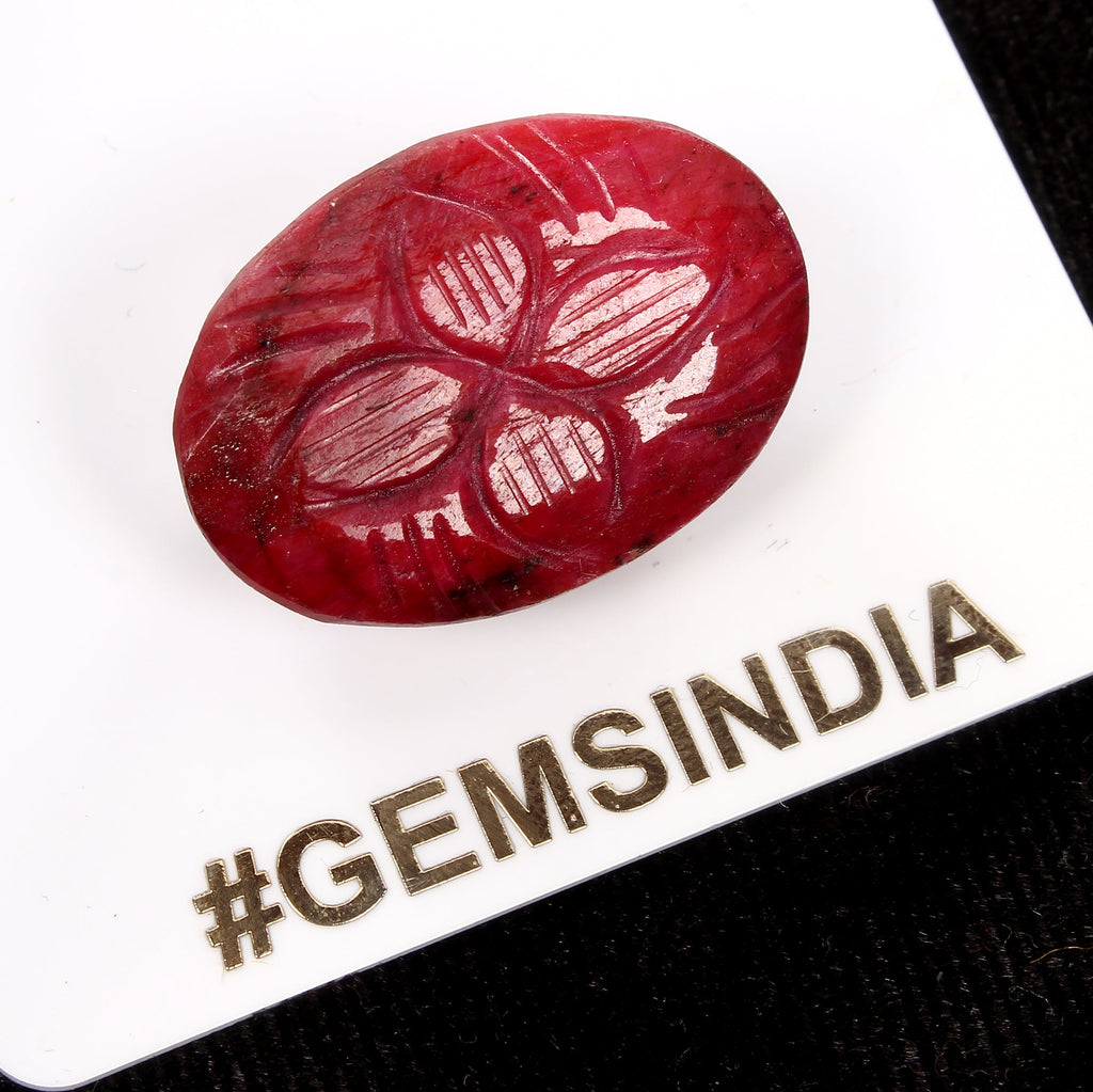 Certified 54.60 Ct Natural Red Ruby Floral Carved Oval Cut Pendant Size Gemstone