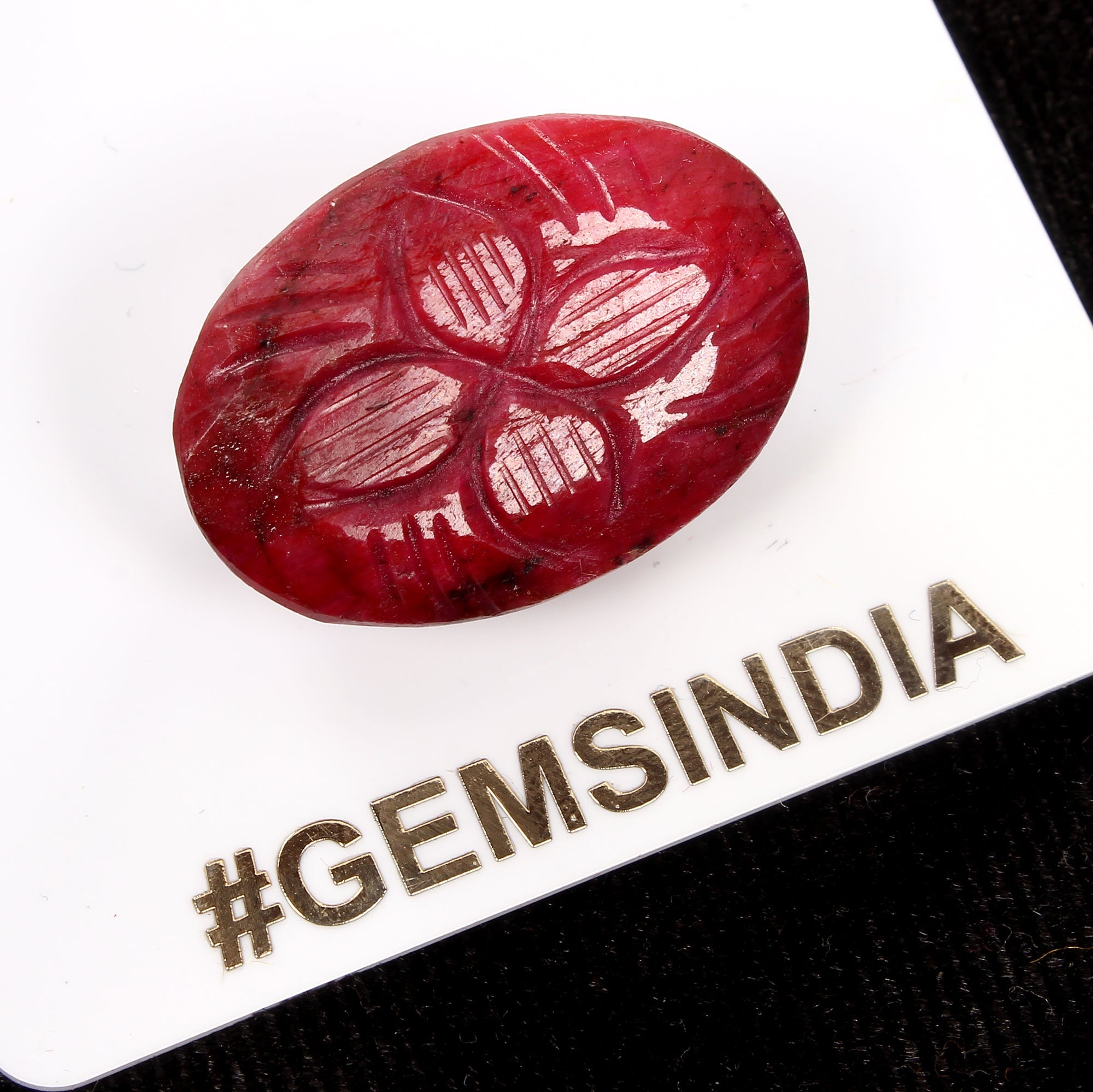 Certified 54.60 Ct Natural Red Ruby Floral Carved Oval Cut Pendant Size Gemstone