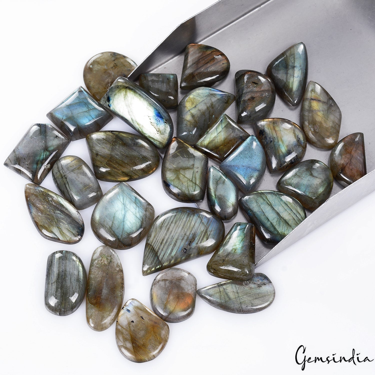 580 Cts/29 Pcs Natural Untreated Multi Shine Labradorite Mix Cab Loose Gems Lot