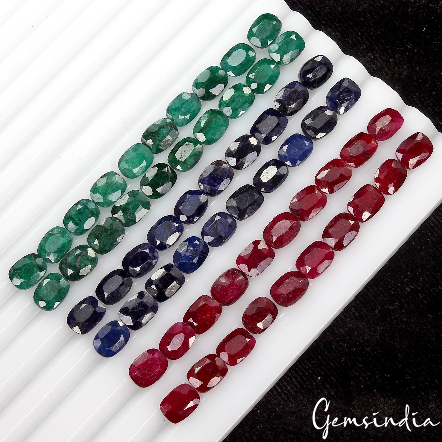 101.30 Ct Natural Ruby, Emerald, Sapphire 8x6mm Cushion Cut Certified Gems~ 60 P