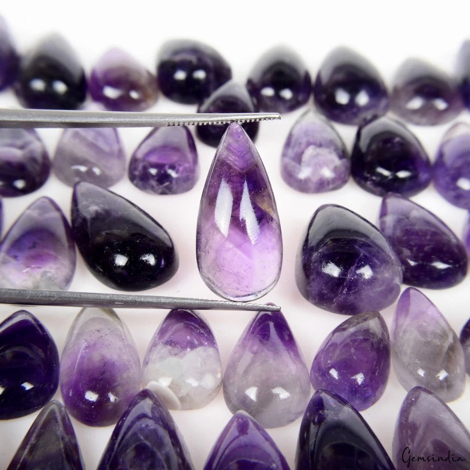 Amethyst Lot, Cabochon, Untreated, Purple — 43 Pieces, 14mm to 22mm, 350 Ct, Madagascar