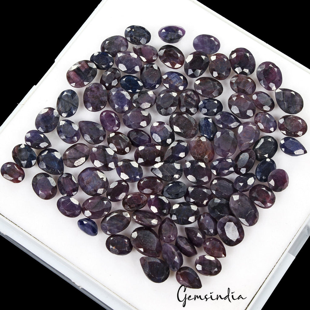 100% Natural Blue Sapphire Loose Gemstone Lot - Purple Violet Faceted Mix -94 Pc