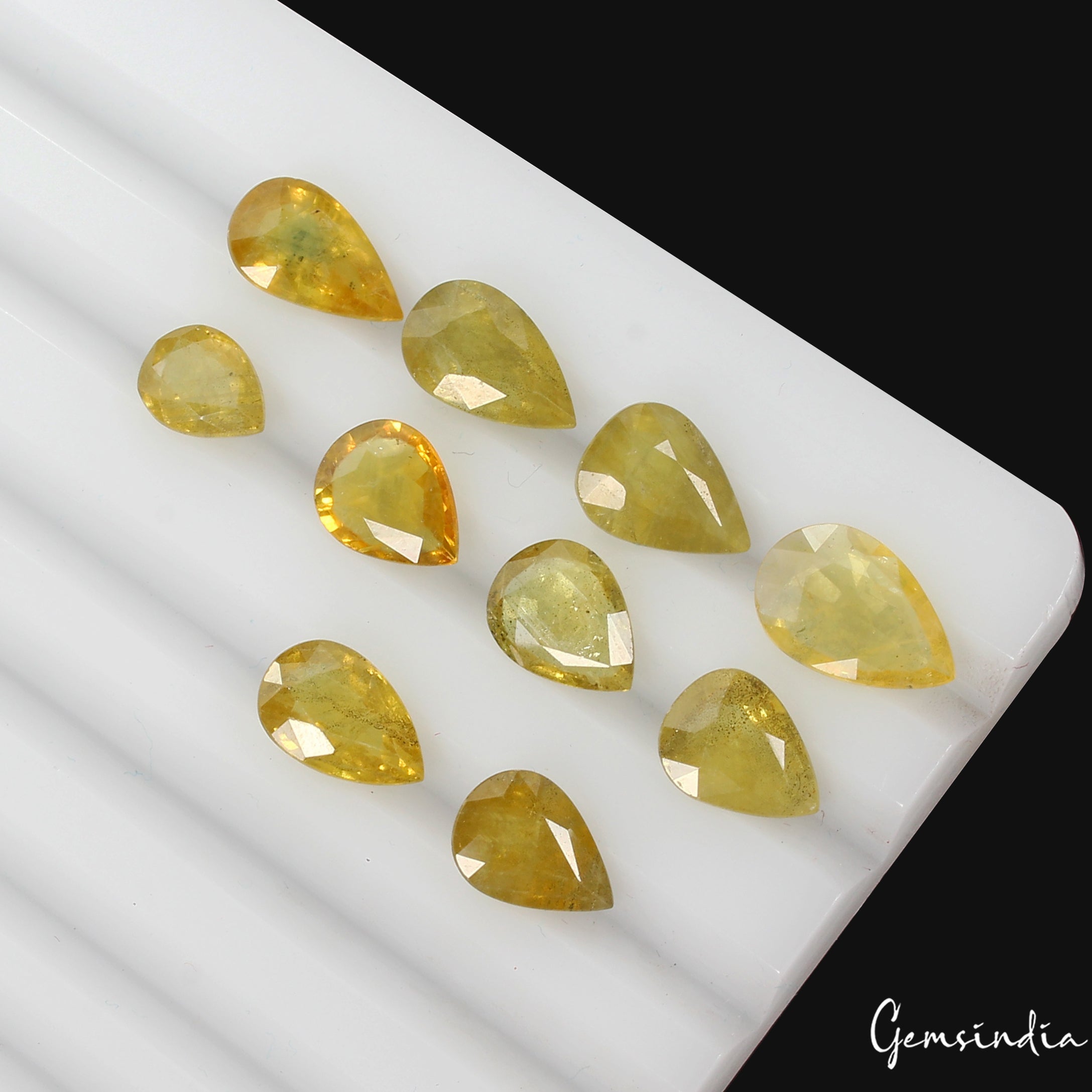 Certified 18.90 Ct/10 Pcs Natural Untreated Yellow Sapphire Pear Gem For Jewelry