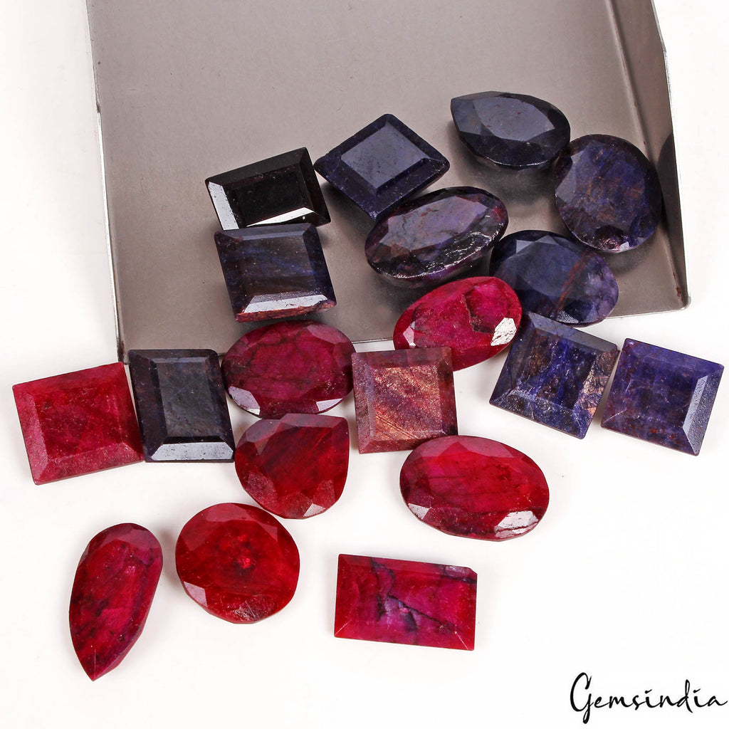 400 Ct/19 Pcs Natural Ruby Sapphire Mix Cut Pendant Size Loose Jewelry Gemstones