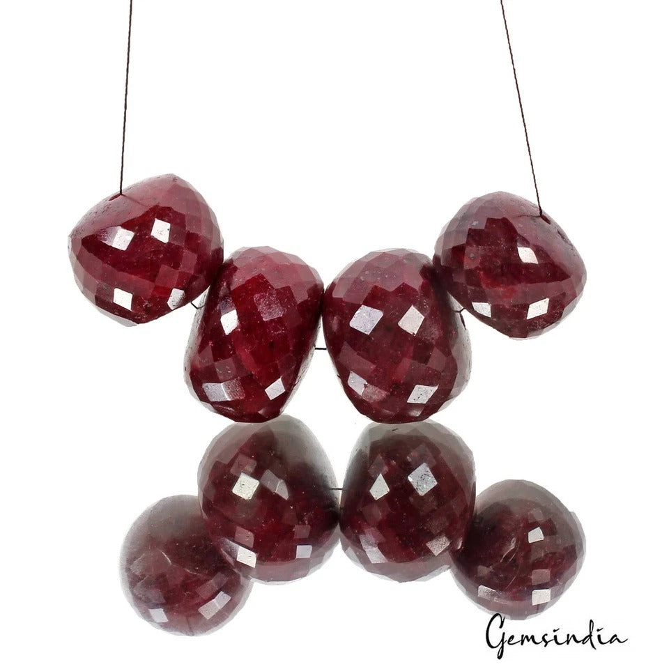 820 Ct Natural Earth Mined Red Ruby Round Checker Cut Drilled Beads Gems 4 Pcs