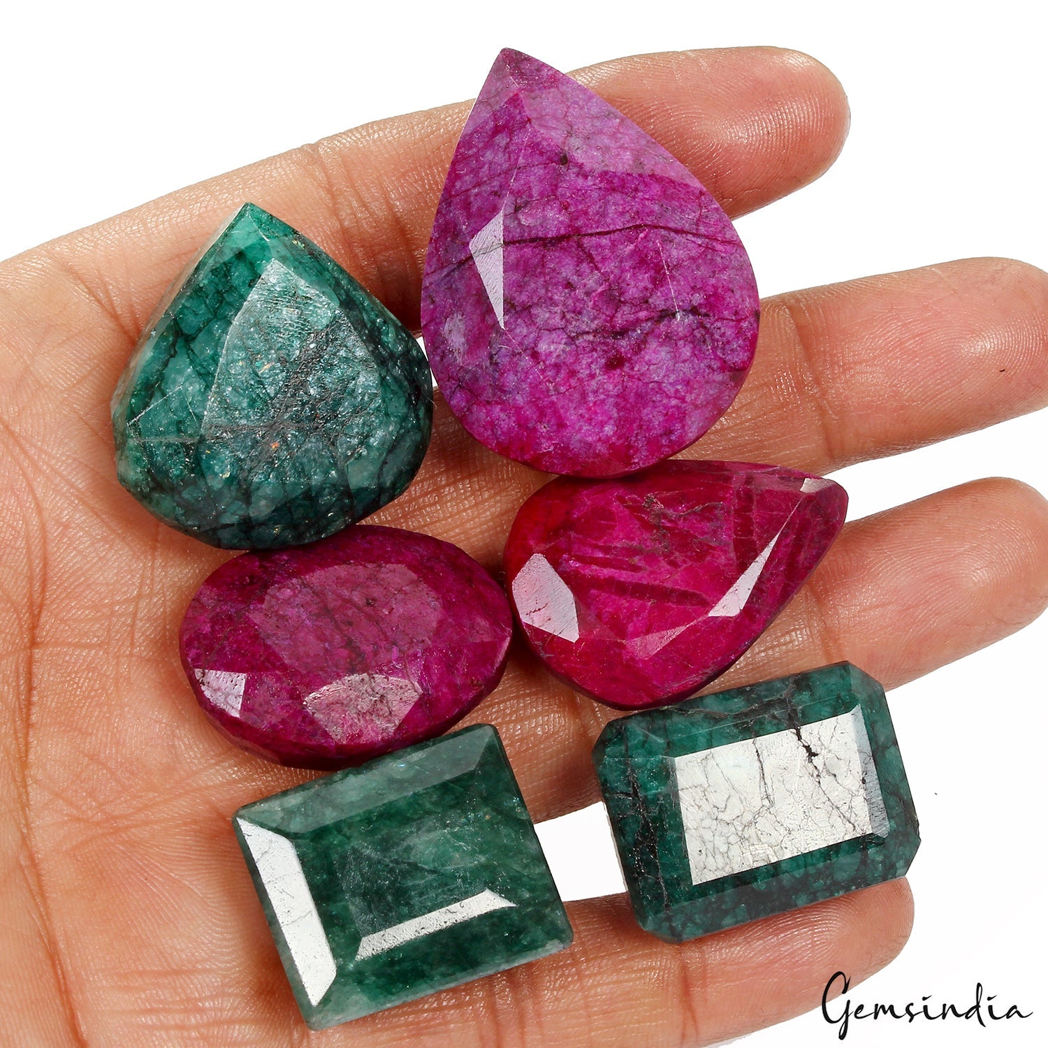 620 Ct Natural Green Emerald & Red Ruby Mix Cut Loose Huge Gemstones 25-40mm Lot