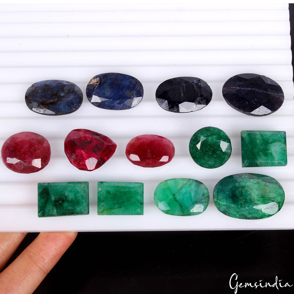 13 Pc Natural Emerald Ruby Sapphire Mix Cut Top Grade Certified Gemstones 300 Ct