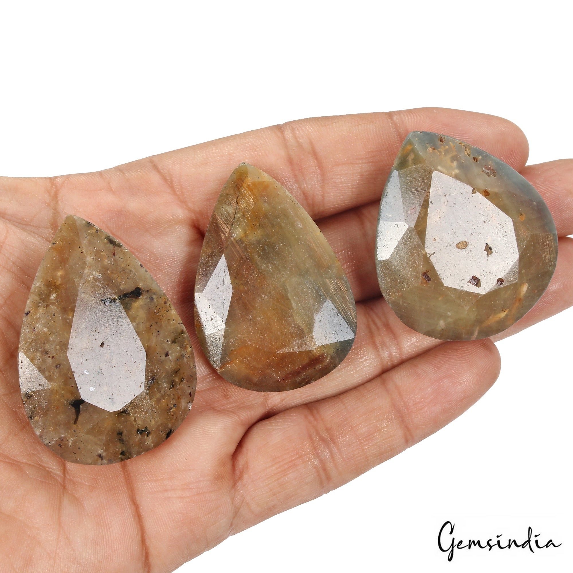 600 Cts/3 Pcs Natural Untreated Brown Sapphire Pear Faceted Cut Loose Gems Lot