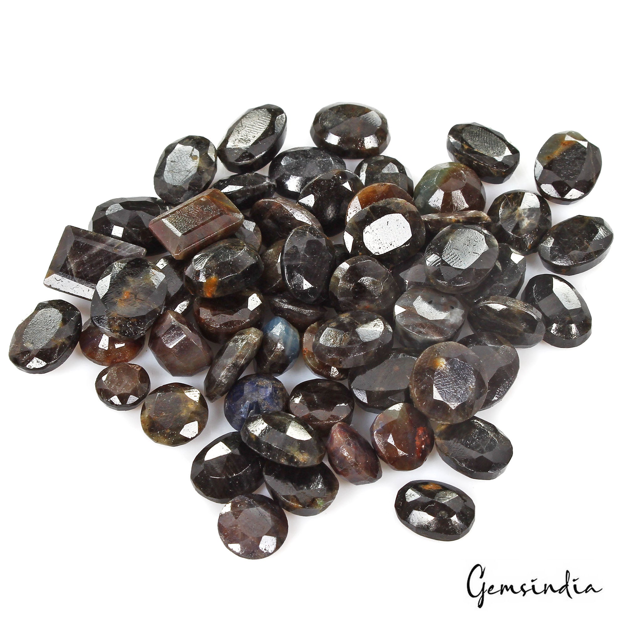 420 Ct/57 Pcs Natural Untreated Black Sapphire Mix Cut Loose Gem Lot For Jewelr