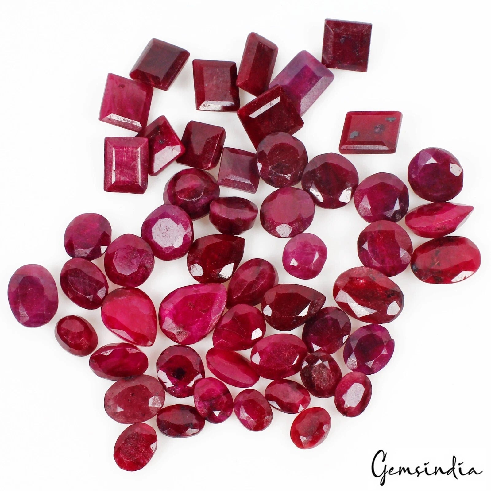 Certified 192.80 Cts/50 Pcs Natural Red Ruby Mix Cut 7-13mm Gems Lot For Jewelry