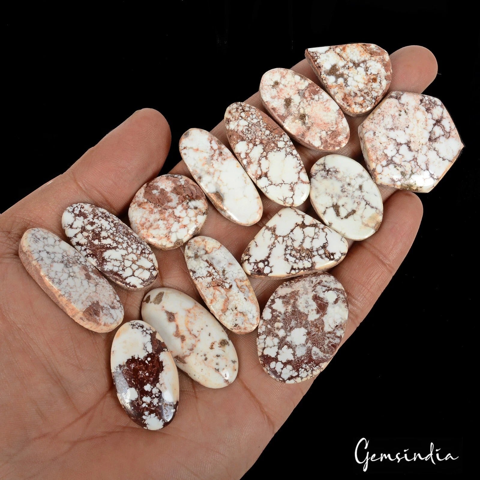 430 Ct/14 Pcs Natural Nevada Untreated White Buffalo Turquoise Mix Cab Gems Lot