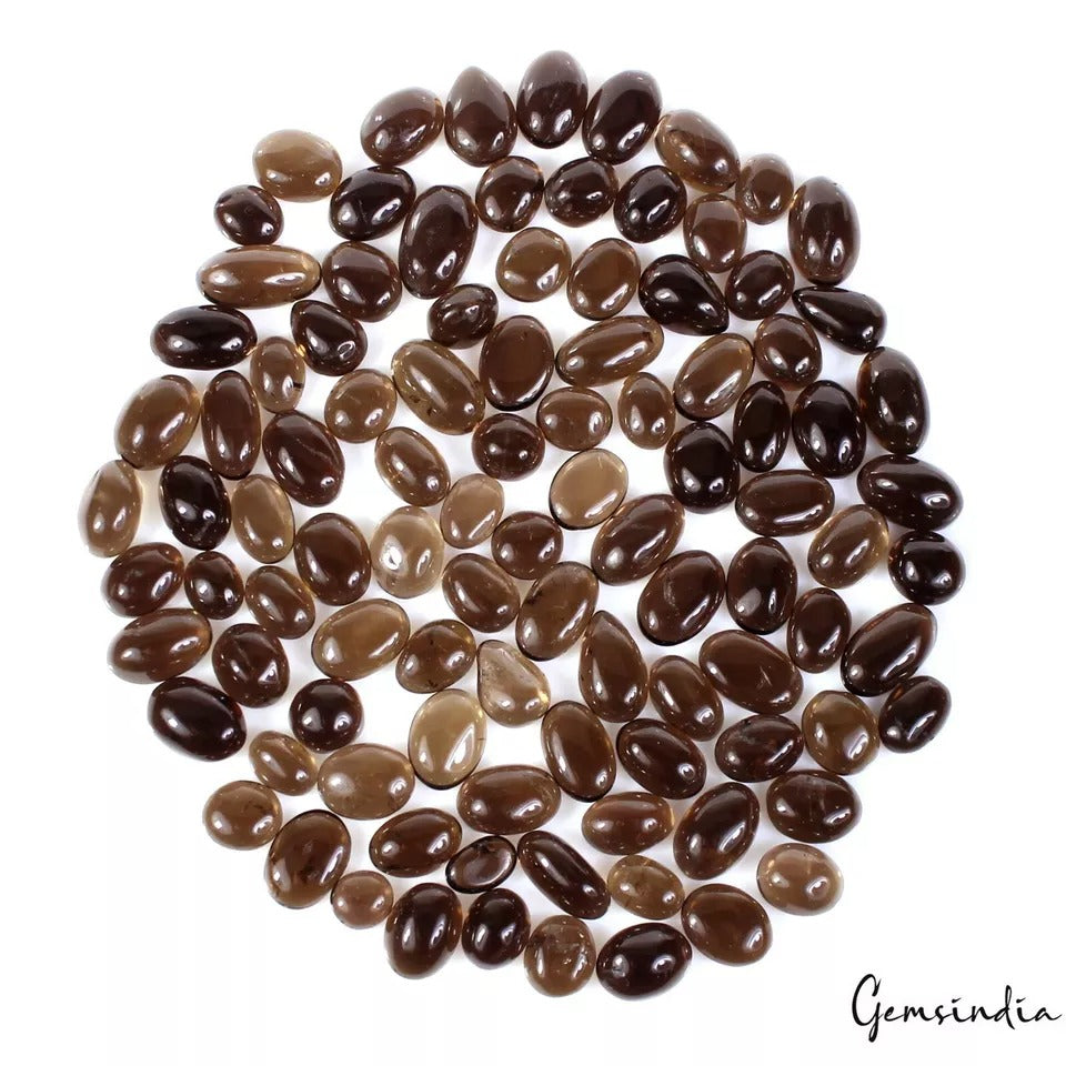340 Ct./100 Pcs Natural Brown Smoky Quartz Oval Cab Loose Gemstones for Jewelry