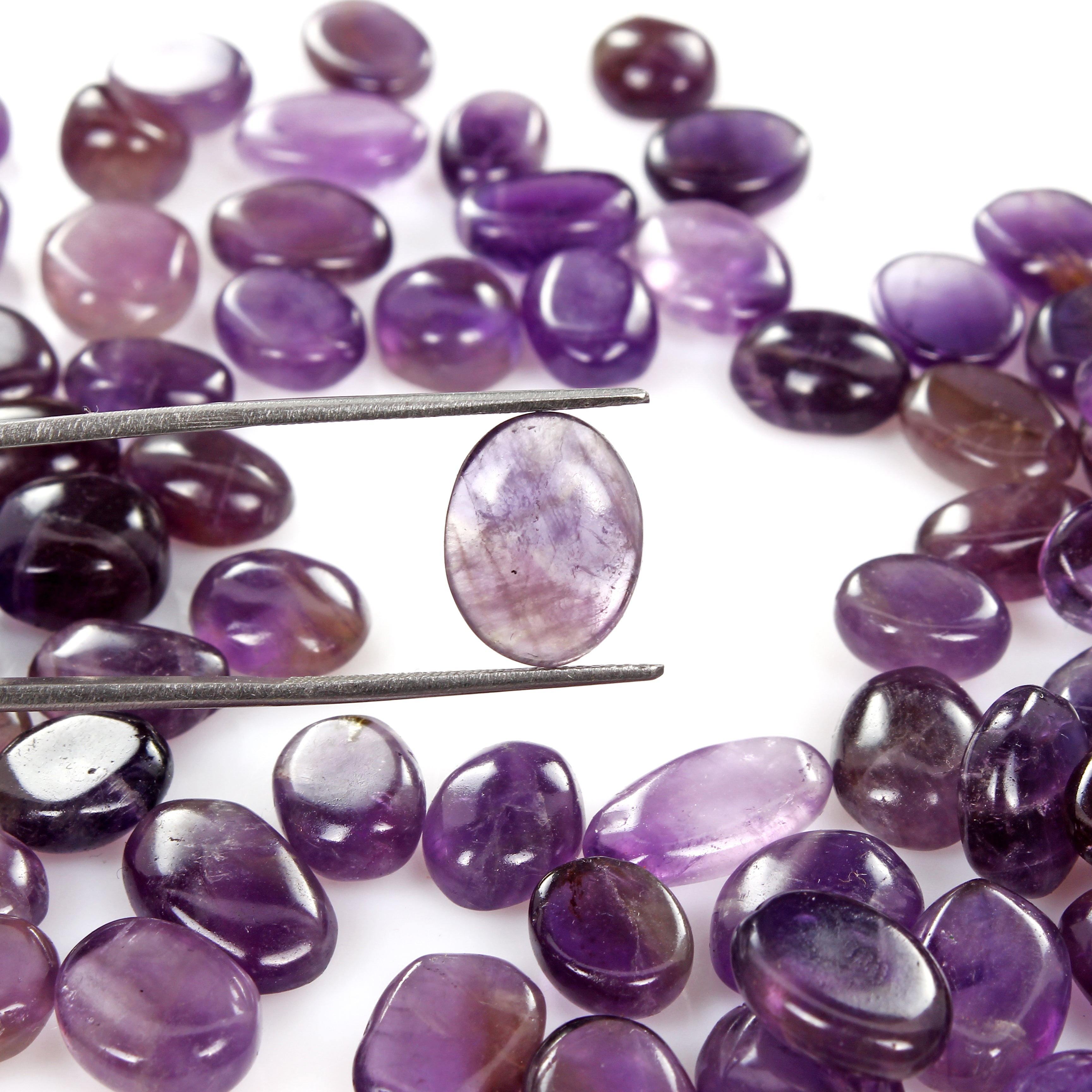 Amethyst Lot, Cabochon, Untreated, Purple — 83 Pieces, 9mm to 15mm, 310.00 Ct