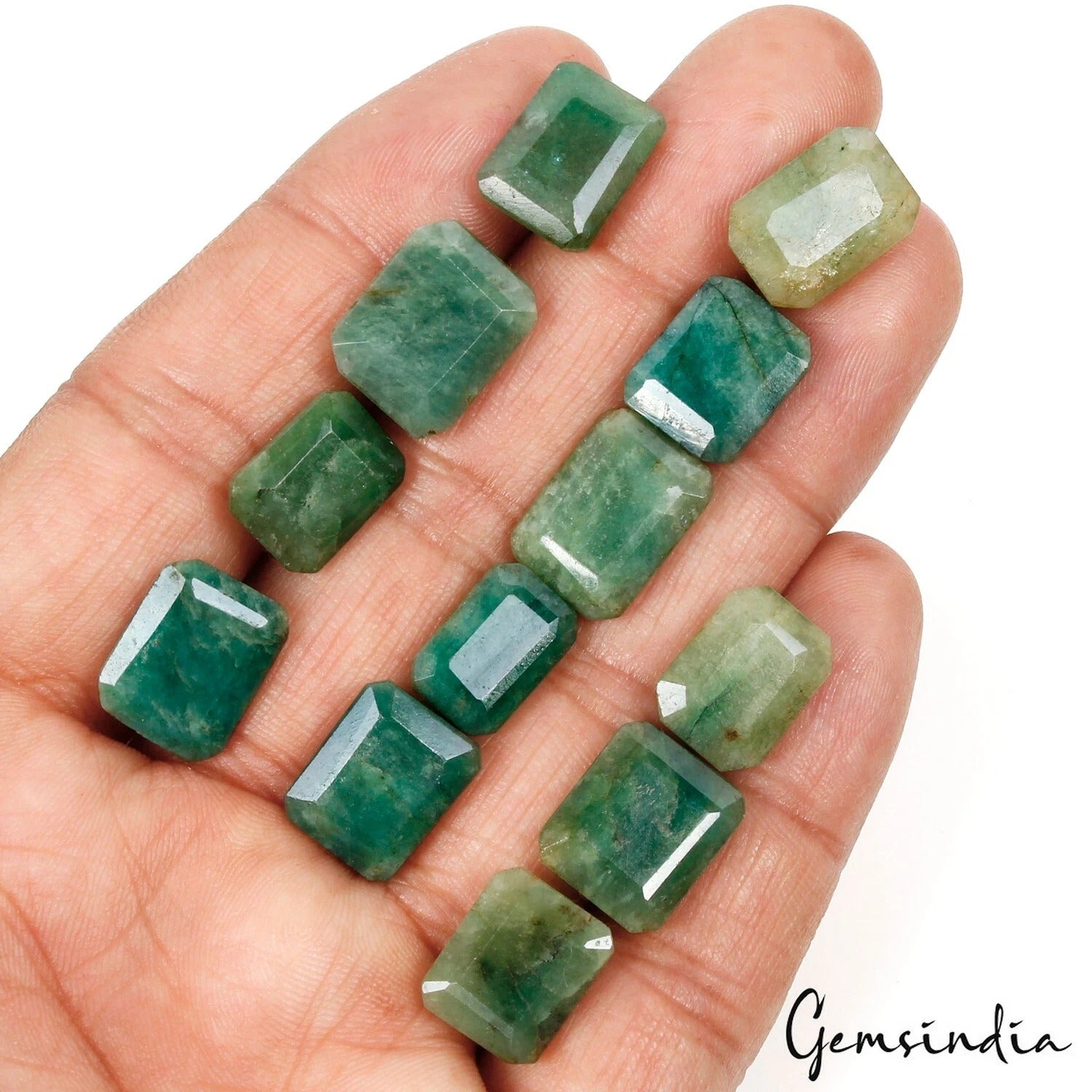 Brazilian Emerald Lot, Loose Gemstone, Color Enhanced, Green — 12 Pieces, 13mm to 15mm, 94.40 Ct, Brazil