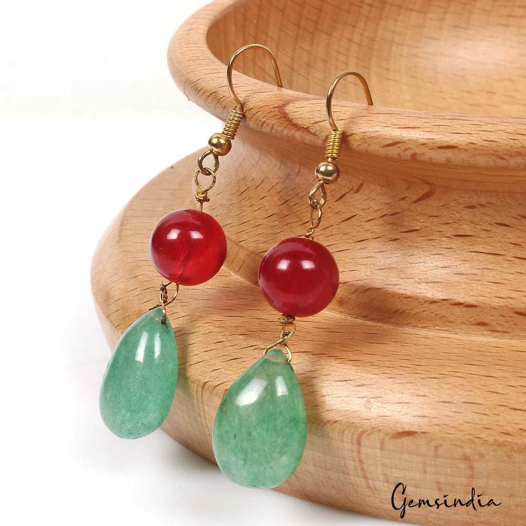41.80 CtsNatural Green Red Onyx Gems Handmade Pair of Earring 2" Christmas Sale
