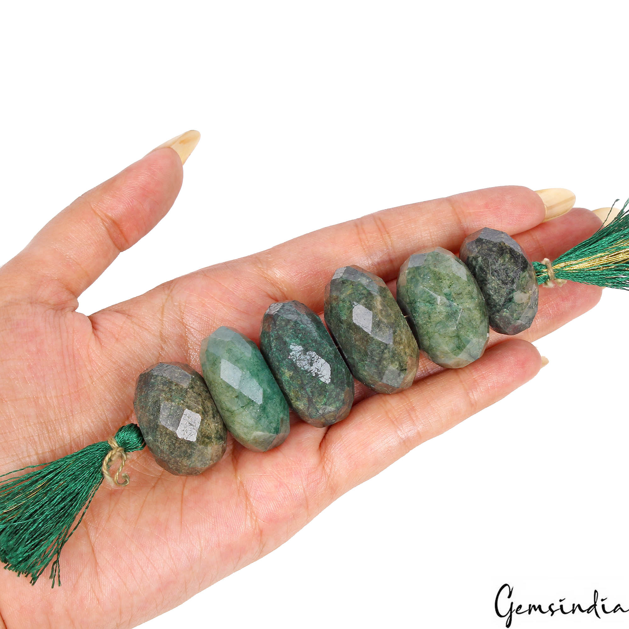 6 Pcs/690 Cts Natural Green Emerald Round Faceted Cut Drilled Beads for Jewelry