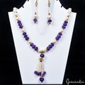 20" Natural Amethyst Pearl Beaded Handmade Designer Necklace/ Ear-rings Jewelry