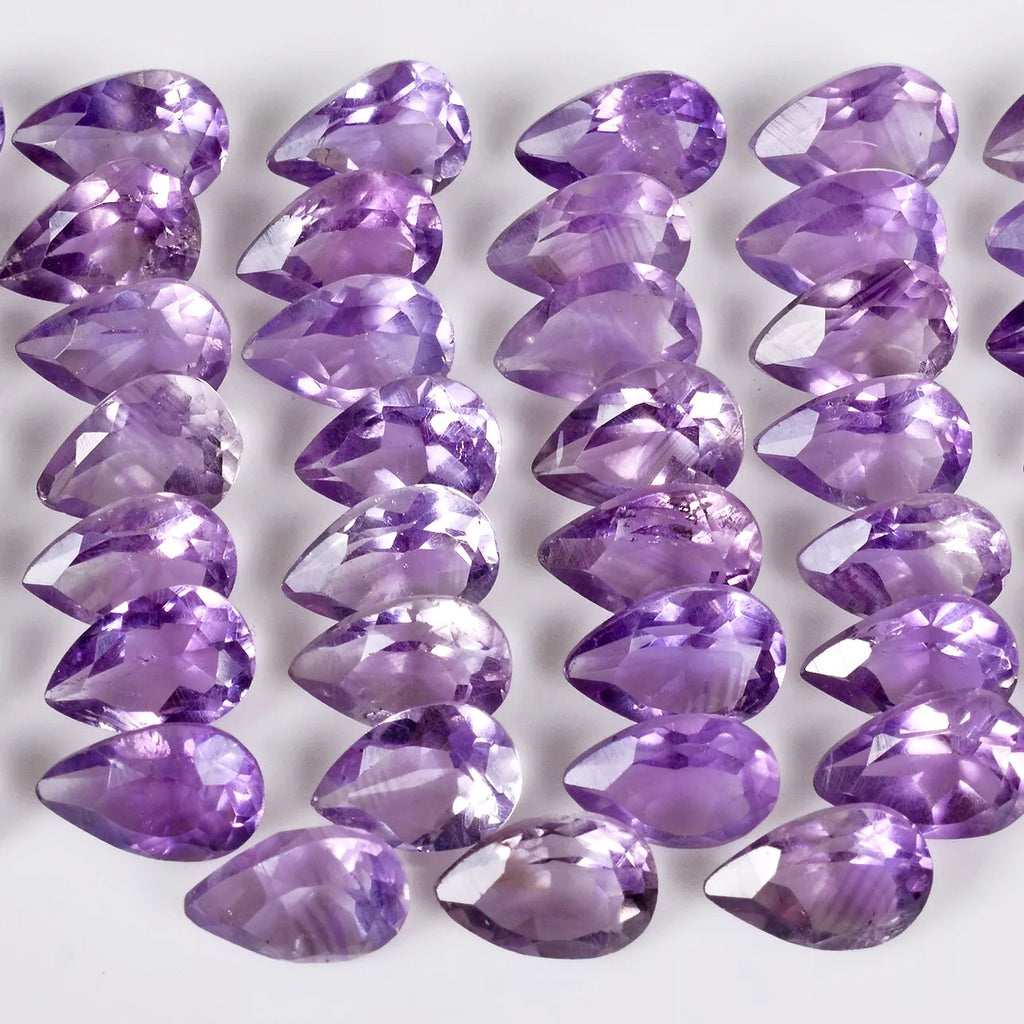 Amethyst Lot, Loose Gemstone, Pear Faceted Cut, Untreated — 45 Pieces, 8mm, 57.60 Ct, Brazil