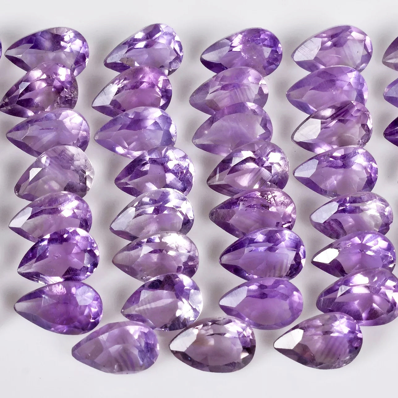 Amethyst Lot, Loose Gemstone, Pear Faceted Cut, Untreated — 45 Pieces, 8mm, 57.60 Ct, Brazil
