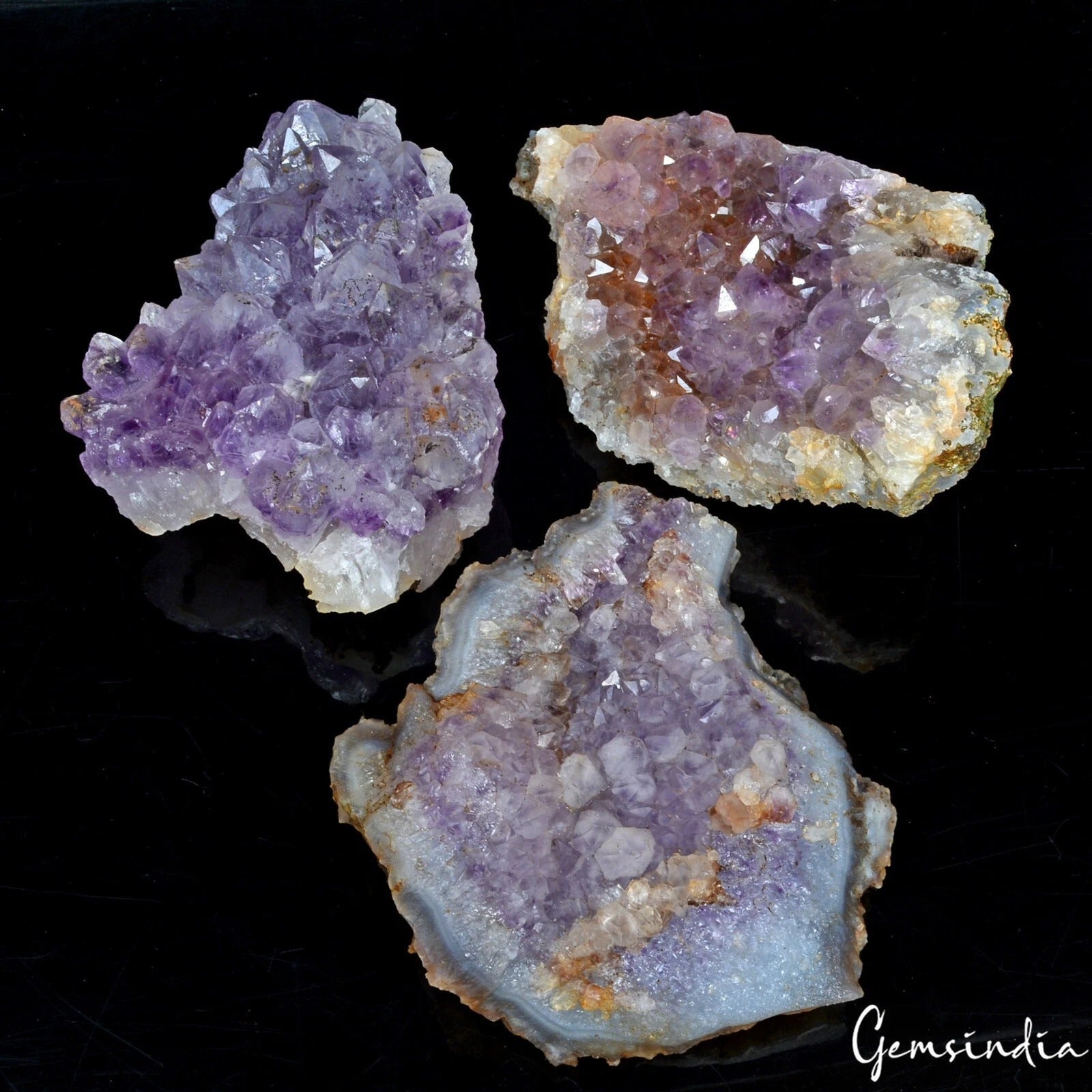 3 Pc/1.4 kg Natural Purple Amethyst Stone Cluster Rough Crystal Specimen w/Stand