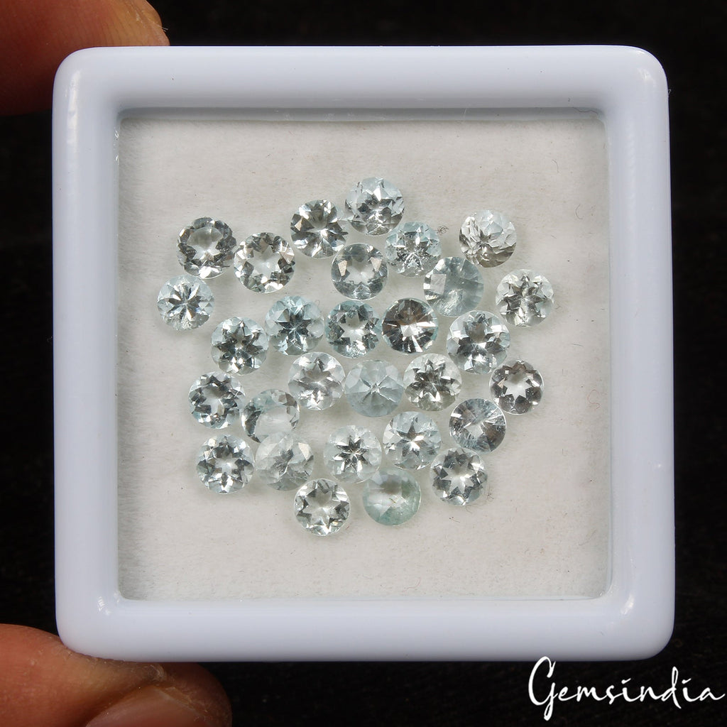 Round Cut Natural Unheated Nice Blue Aquamarine 6.60Ct 4mm 29 pcs Gemstones Lot