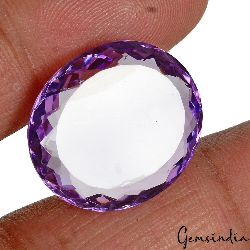 Oval Cut Natural Unheated Purple Amethyst Brazil 22.40 Ct 21x19x7mm Big Gemstone