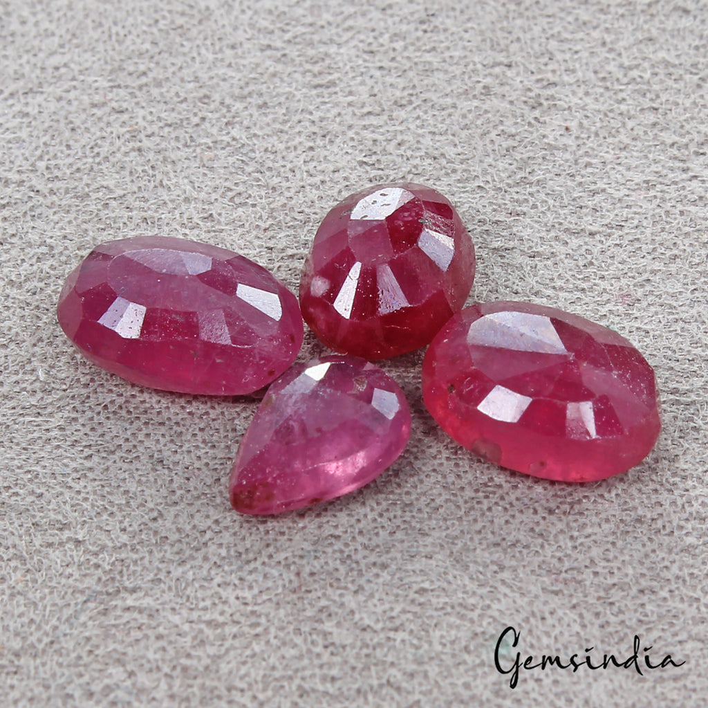 Ruby Lot, Loose Gemstone, Heated, Red — 4 Pieces, 9mm to 11mm, 16.60 Ct, Mozambique
