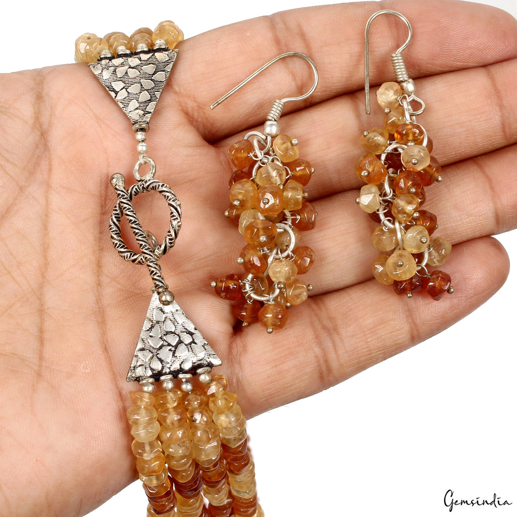 Hessonite Garnet Jewelry, Untreated, Bi Color — 18", Sri Lanka