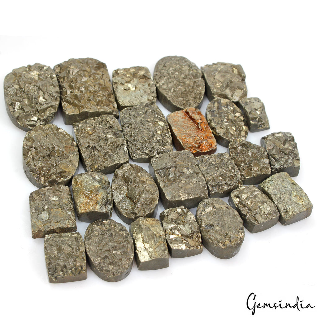 27 Pcs Lot 100 % Natural Golden Pyrite Druzy Mix Cabochon Loose Gemstones~1270Ct