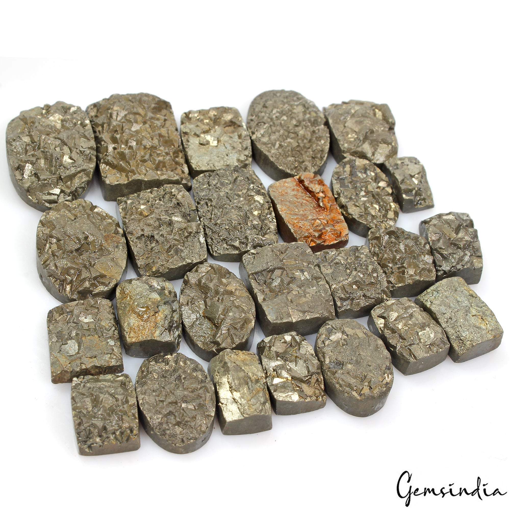 27 Pcs Lot 100 % Natural Golden Pyrite Druzy Mix Cabochon Loose Gemstones~1270Ct