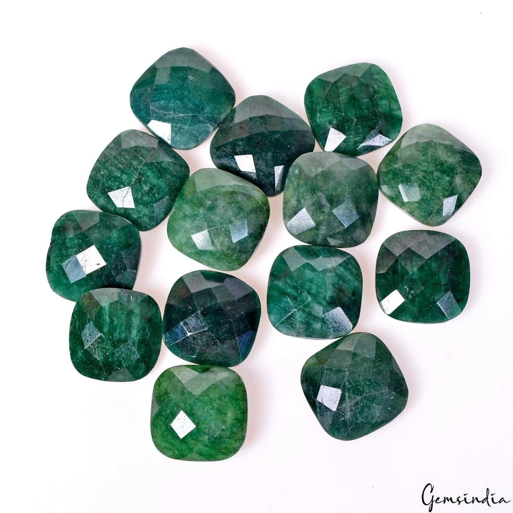 Certified 158.20 Ct Natural Green Emerald 15x15mm Cushion Checker Cut Loose Gems