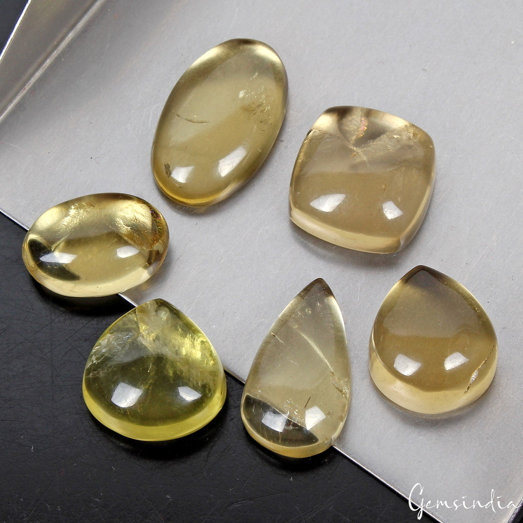 6 Pc Natural Lemon Citrine Quartz Mix Cabochon Loose 17-24mm Gemstones ~135.20Ct