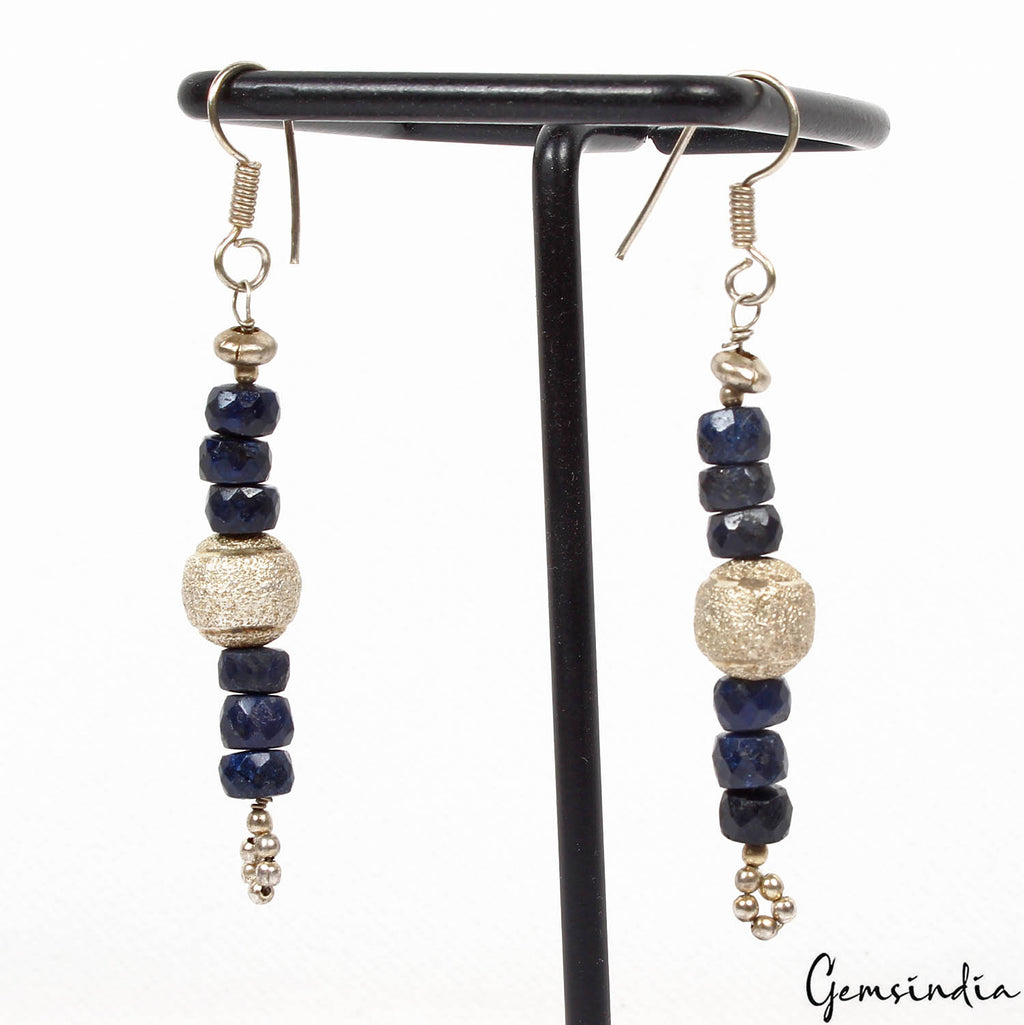 Blue Sapphire Earrings, Silver — 6mm, 42.50 Ct, Madagascar