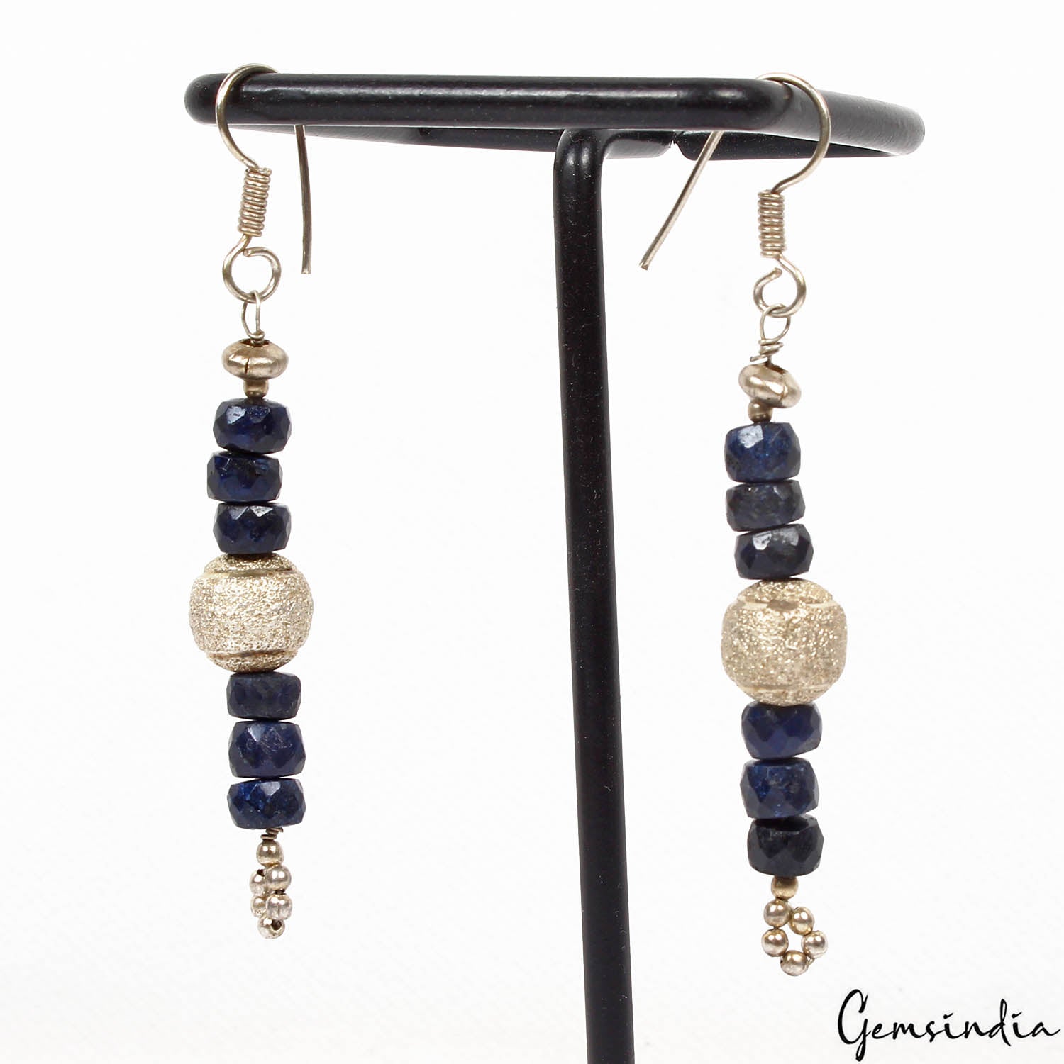 Blue Sapphire Earrings, Silver — 6mm, 42.50 Ct, Madagascar