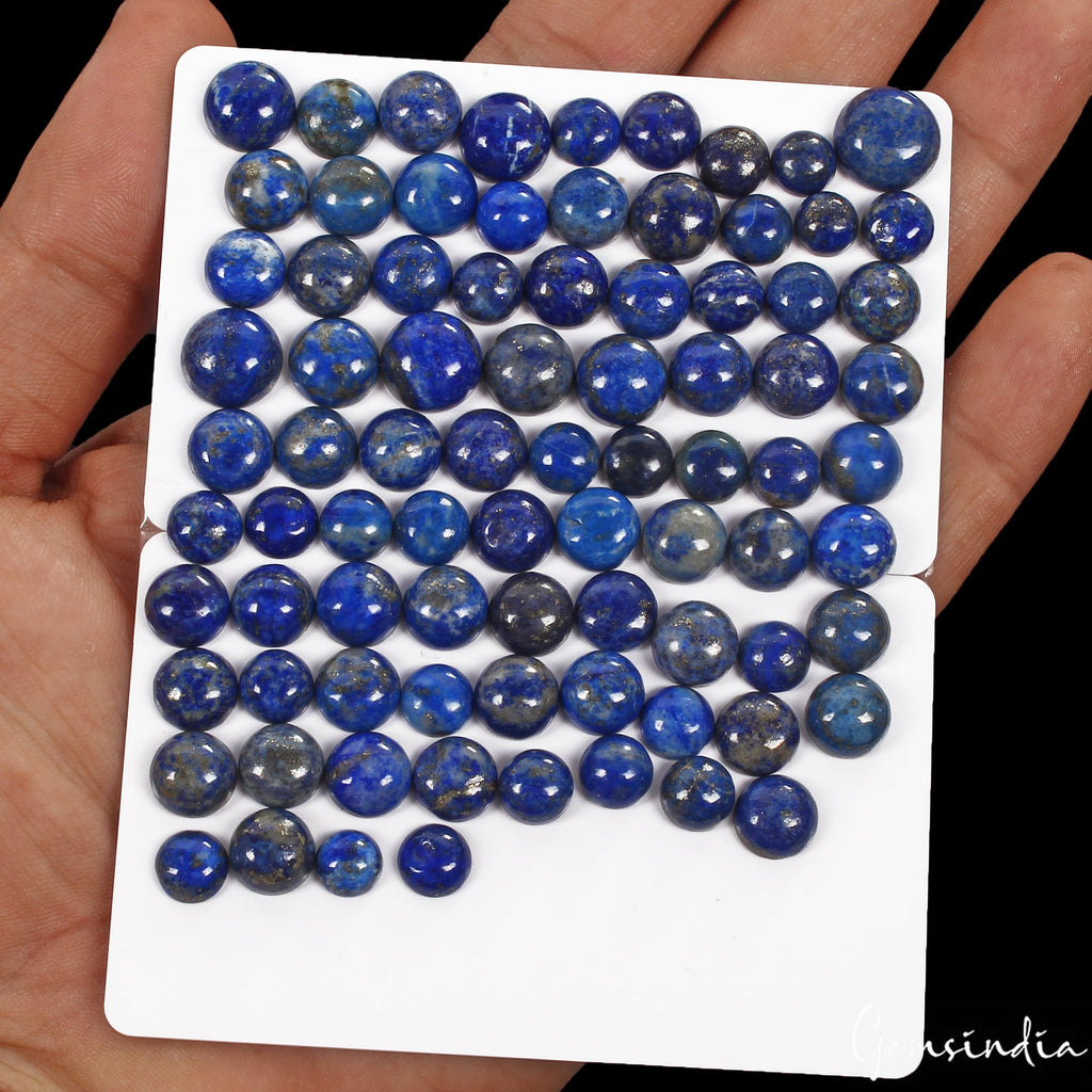 263 Cts/82 Pcs Natural Blue Lapis Lazuli Round Cab Loose Gems Lot For Jewelry