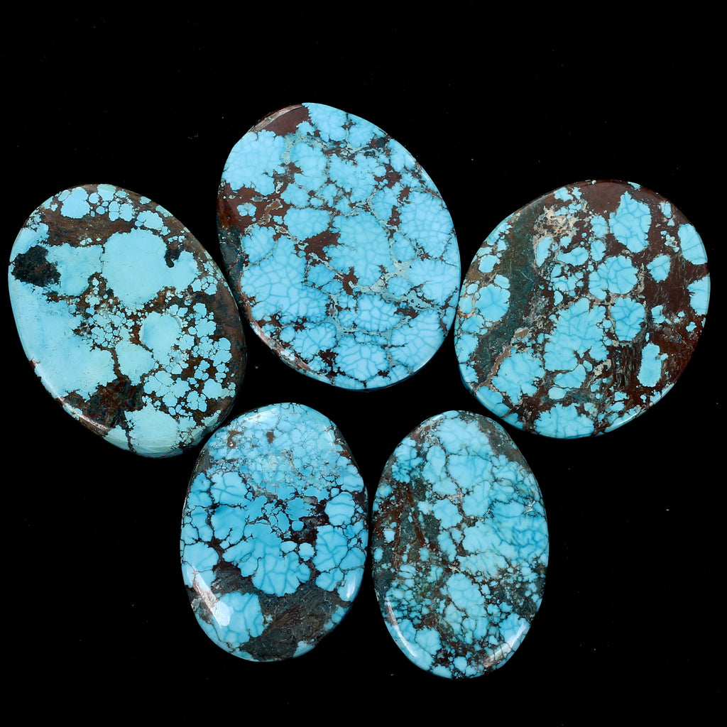470 Ct Natural Spiderweb Blue Turquoise Oval Cabochon Loose Gemstone Lot 5  Pcs