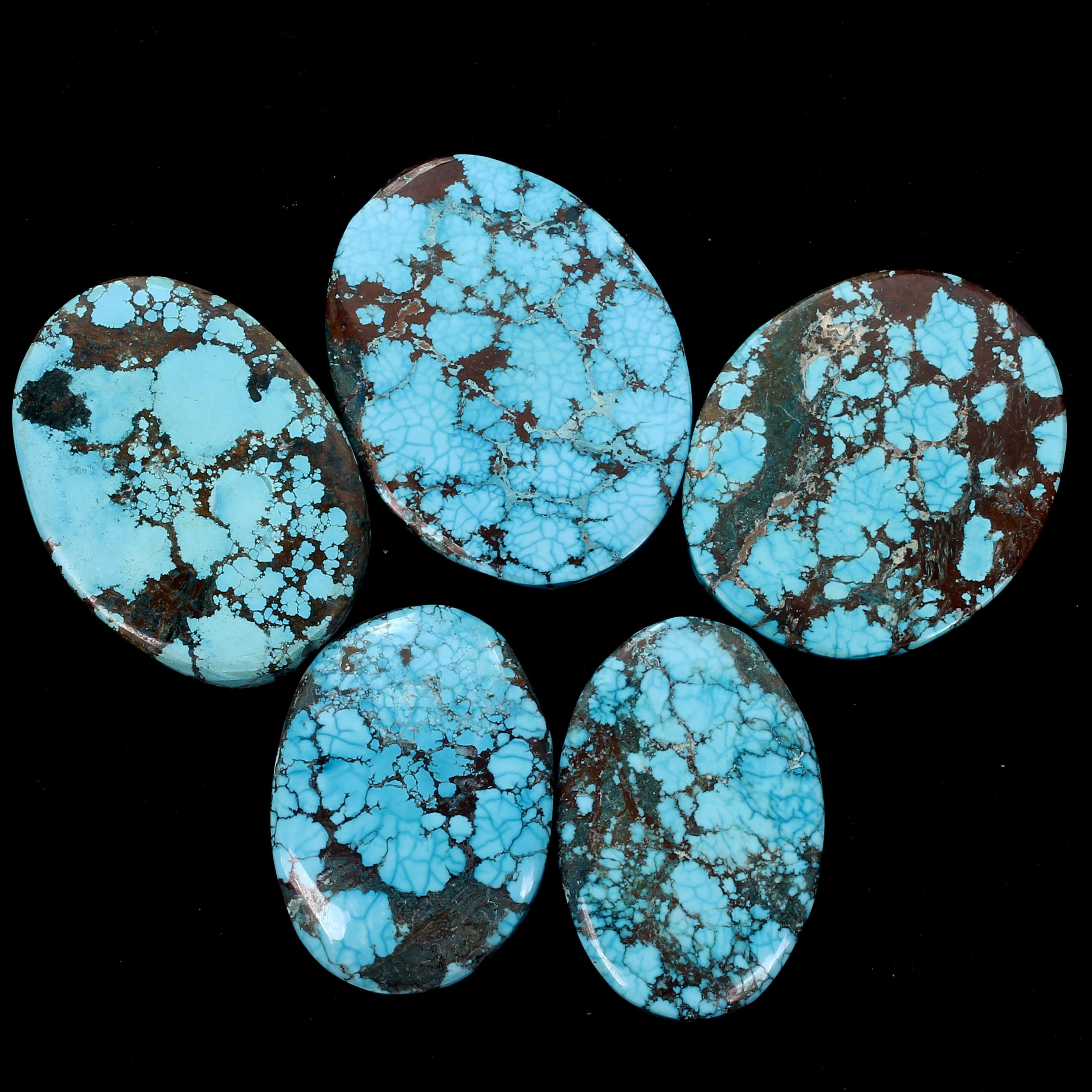 470 Ct Natural Spiderweb Blue Turquoise Oval Cabochon Loose Gemstone Lot 5  Pcs