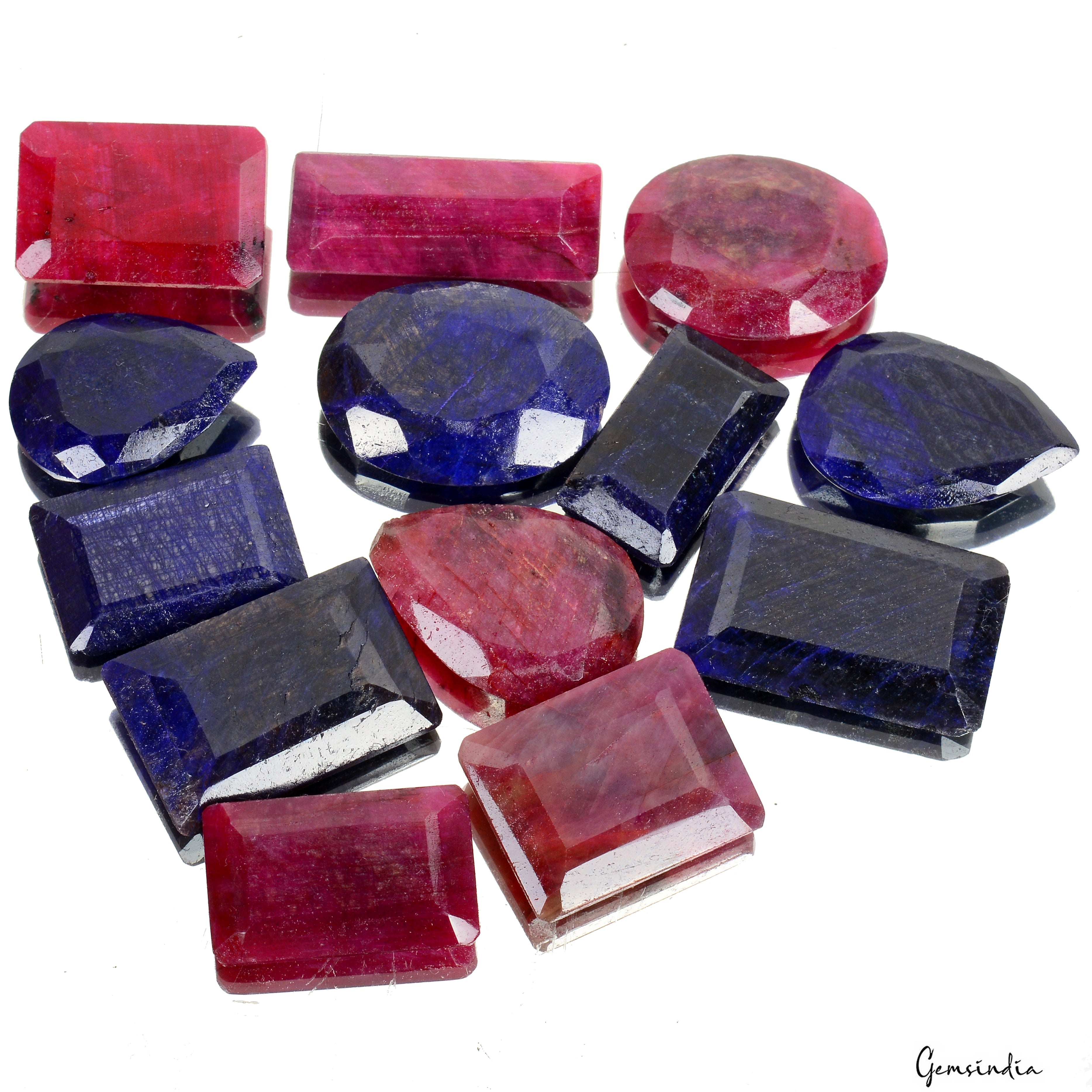 Certified 600 Cts/13 Pcs Natural Red Ruby Blue Sapphire Mixed Cut Loose Gems Lot