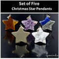 365 Ct/5 Pcs Natural Multi Gems Christmas Stars Crystal Healing Pendants 1.5"