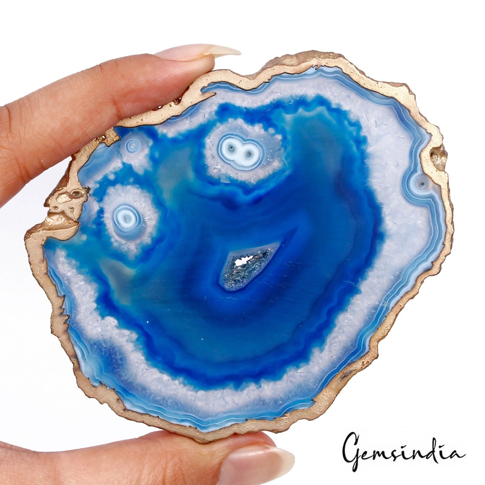 400Ct Natural Blue White Onyx Agate Freeform Slice Cabochon No hole Pendant Bead