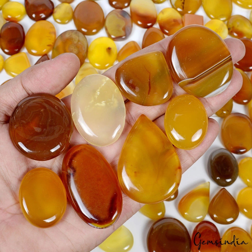 2 Kilo AA+ Yellow Onyx Agate Mix Cabochon Loose Gemstone Lot Wholesale 22-49mm