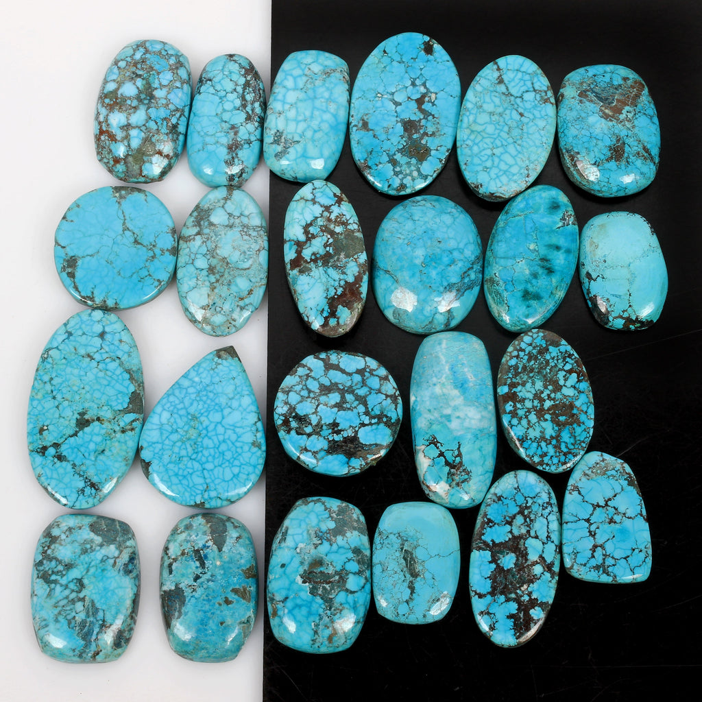 940 Ct Natural Spiderweb Blue Turquoise Mix Cabochon Loose Gemstone Lot 23  Pcs
