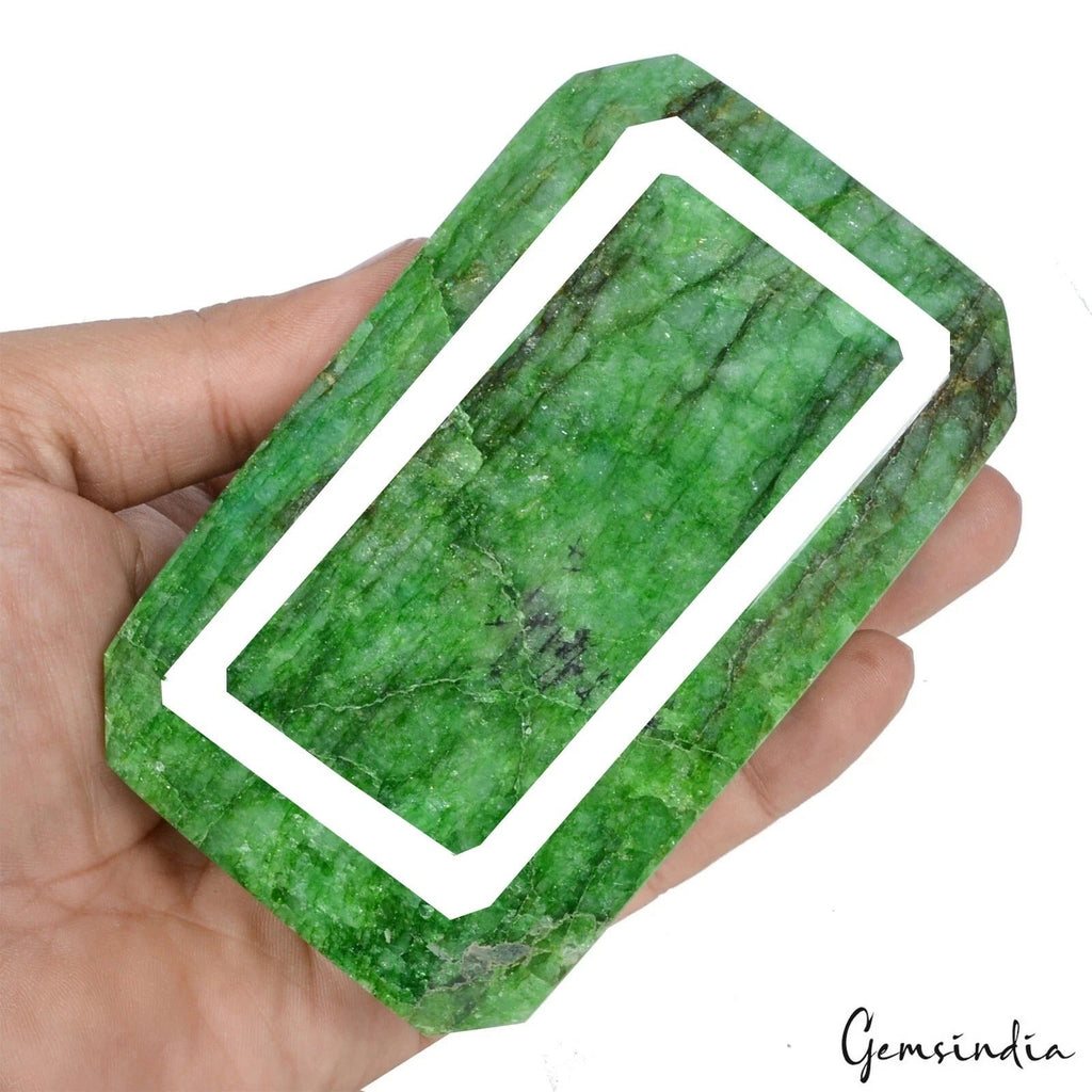700 Gram Natural Green Emerald Octagon Cut Faceted Earth Mined Loose Gemstone