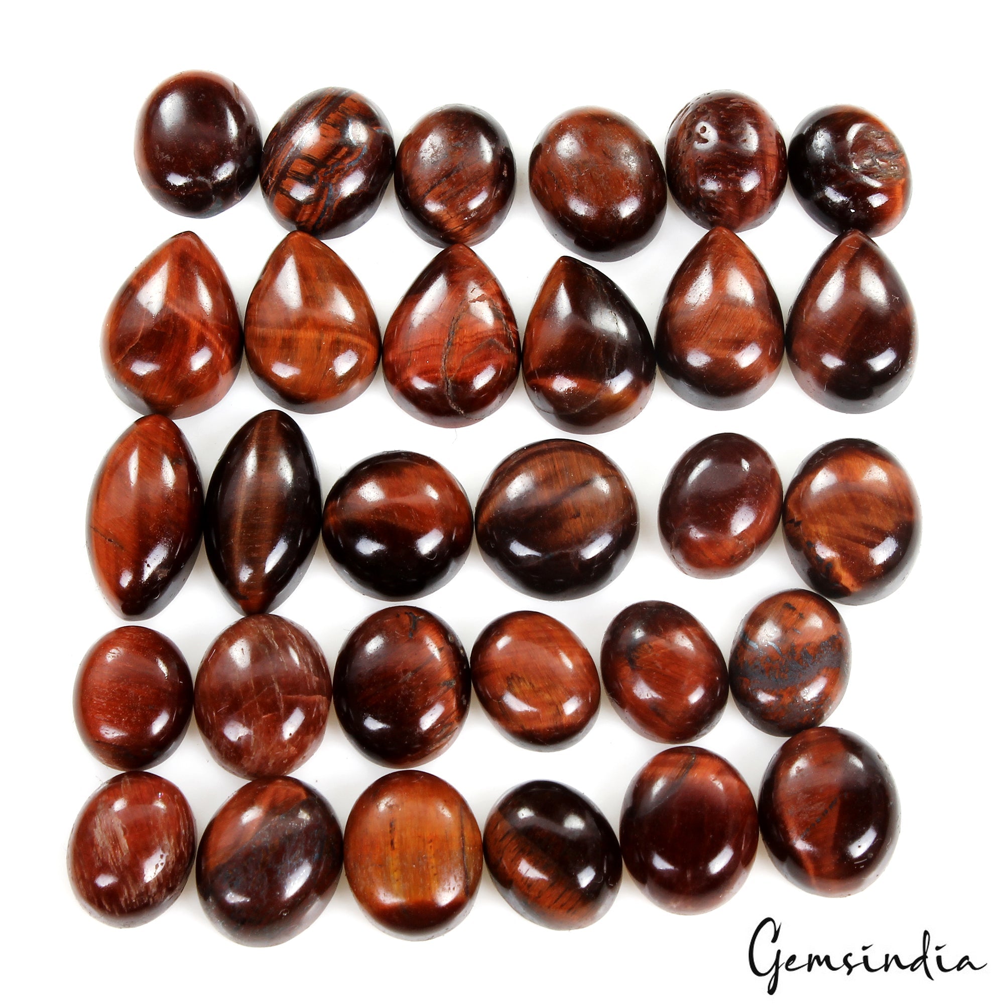 150 Ct Natural Mix Cabochon Red Tiger Eye Loose Gemstone Lot for Jewelry 10-15mm