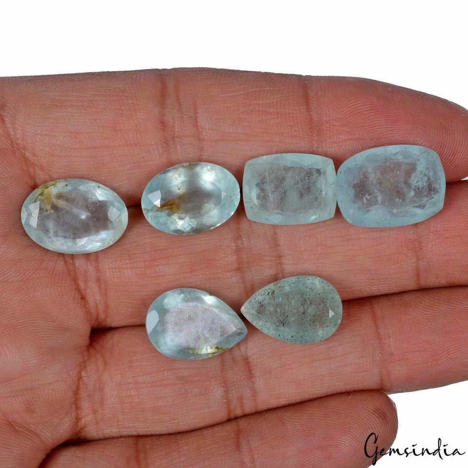 Aquamarine Lot, Loose Gemstone, Blue — 6 Pieces, 15mm to 16mm, 43.30 Ct