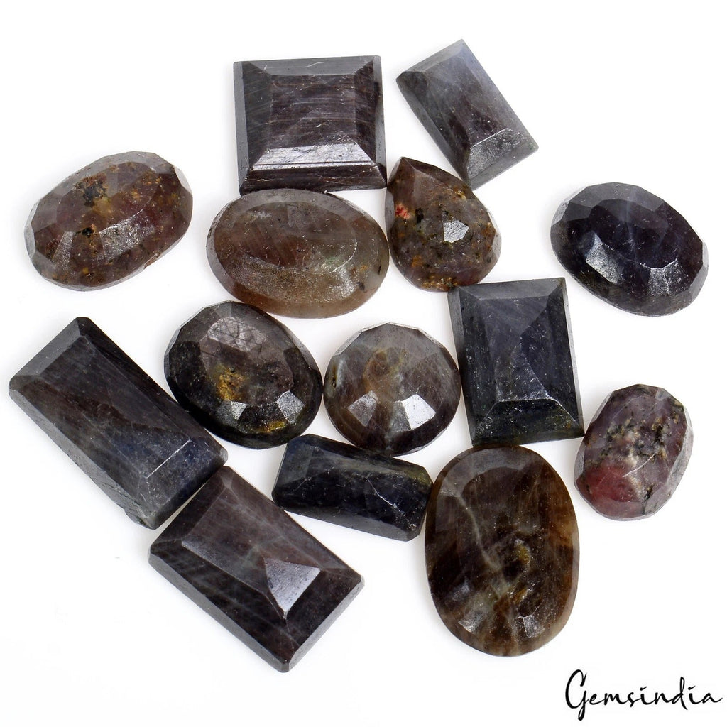 219 Cts/14 Pcs Natural Untreated Blue Brown Sapphire Mix Faceted Loose Gems Lot