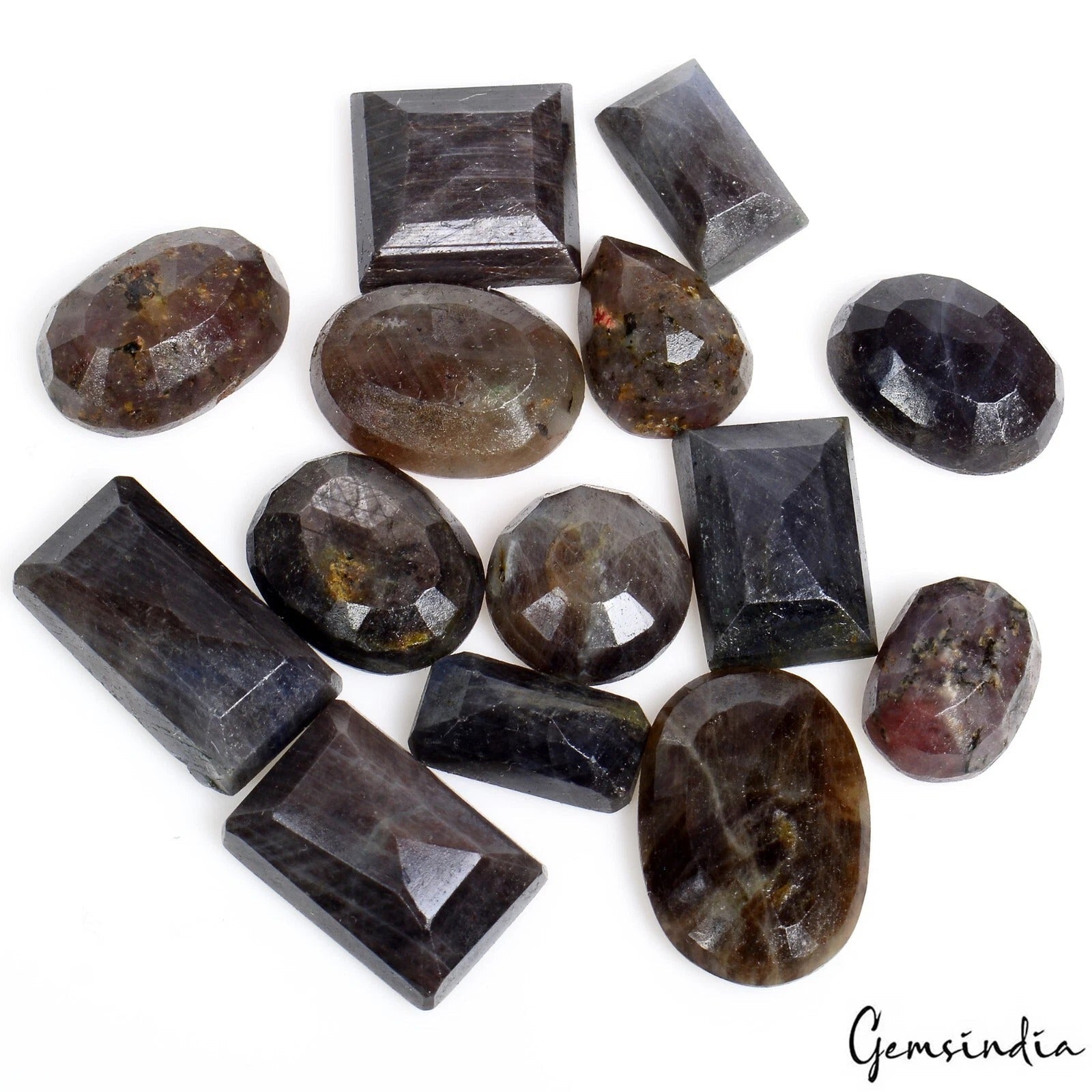 219 Cts/14 Pcs Natural Untreated Blue Brown Sapphire Mix Faceted Loose Gems Lot